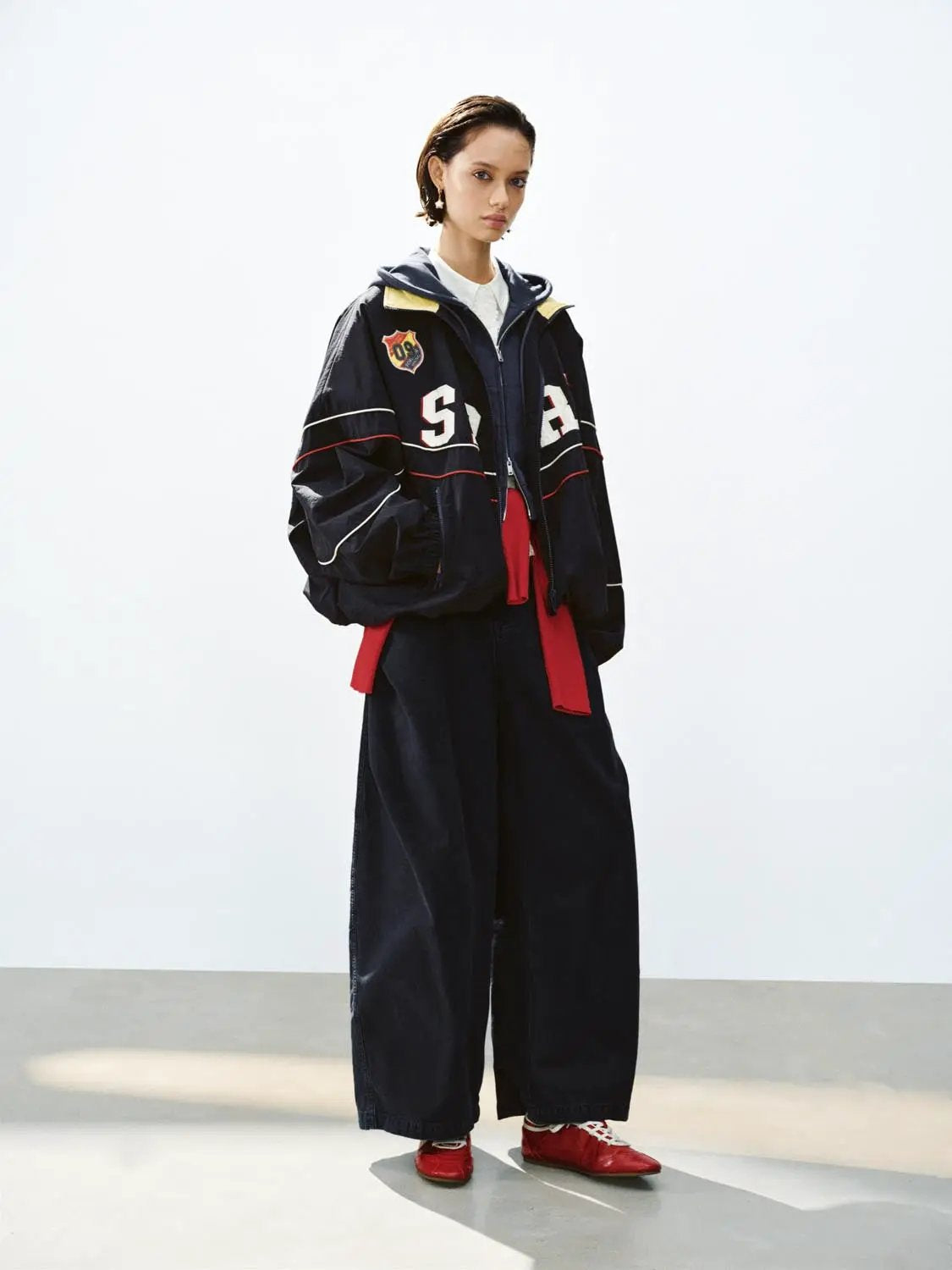 Graphic Stand Collar Long Sleeve Zip Front Jacket