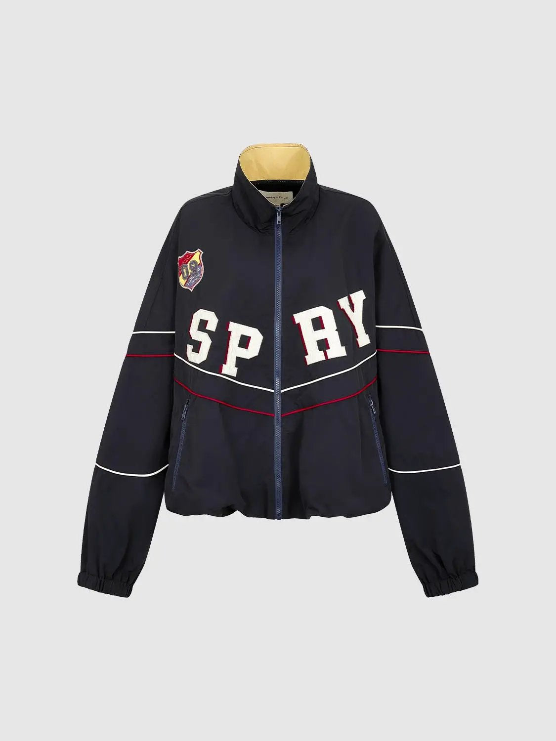 Graphic Stand Collar Long Sleeve Zip Front Jacket