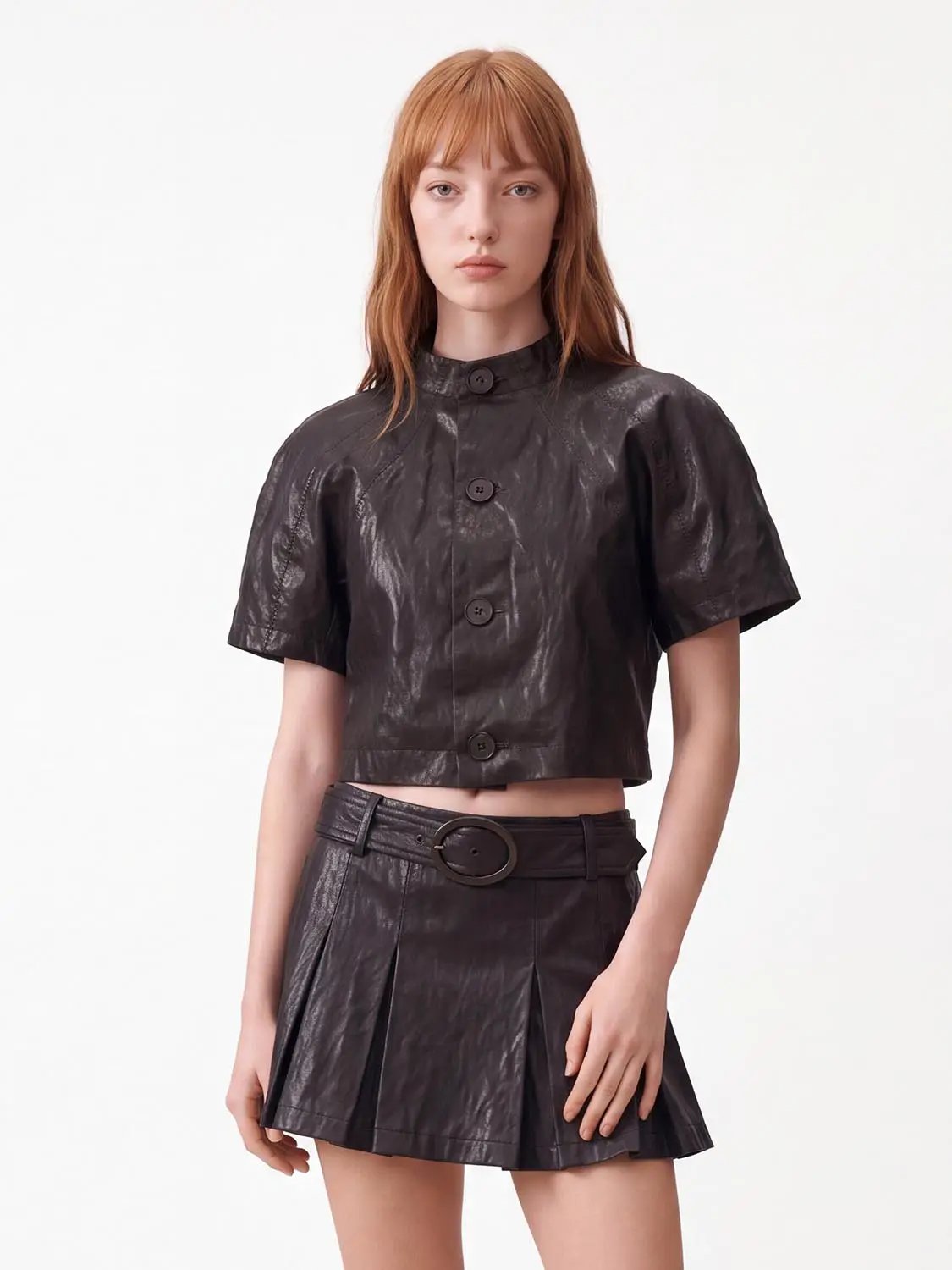 Cropped Button Front Short Sleeve Cotton Jacket