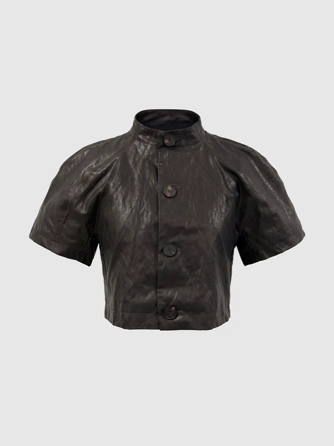 Cropped Button Front Short Sleeve Cotton Jacket