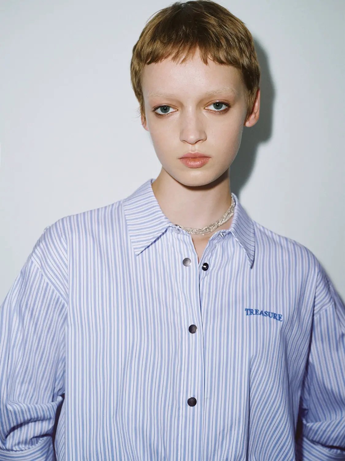 Striped Cropped Oversized Light Blue Cotton Shirt