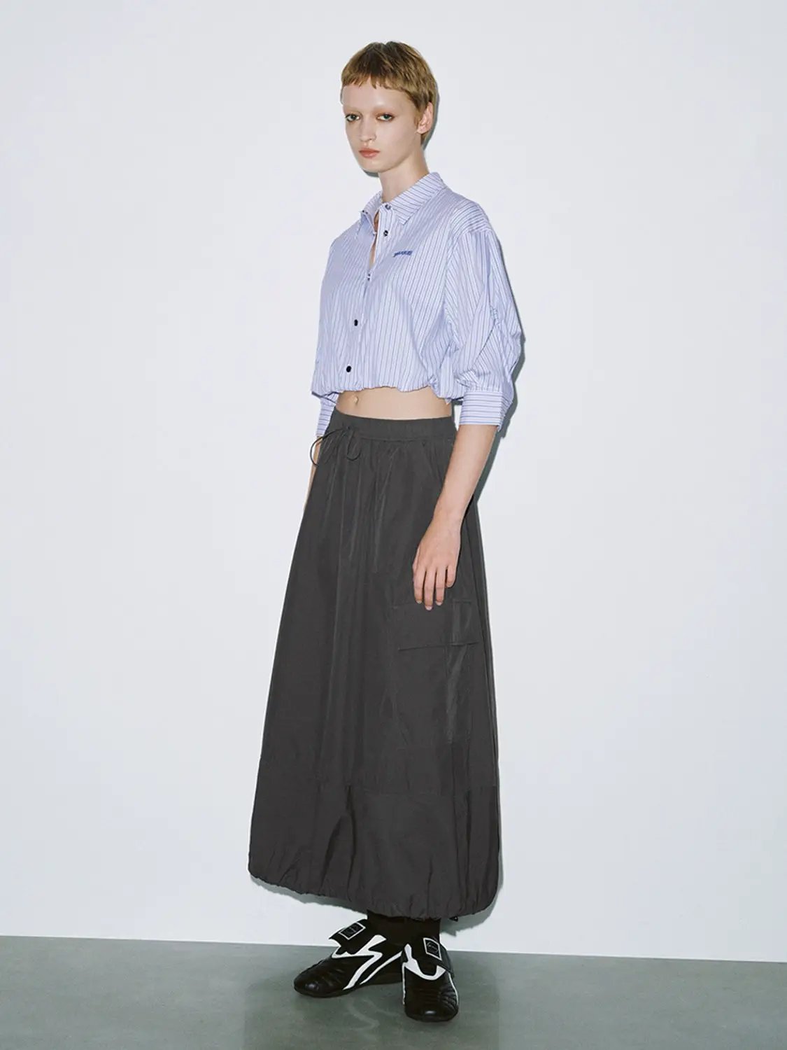 Striped Cropped Oversized Light Blue Cotton Shirt