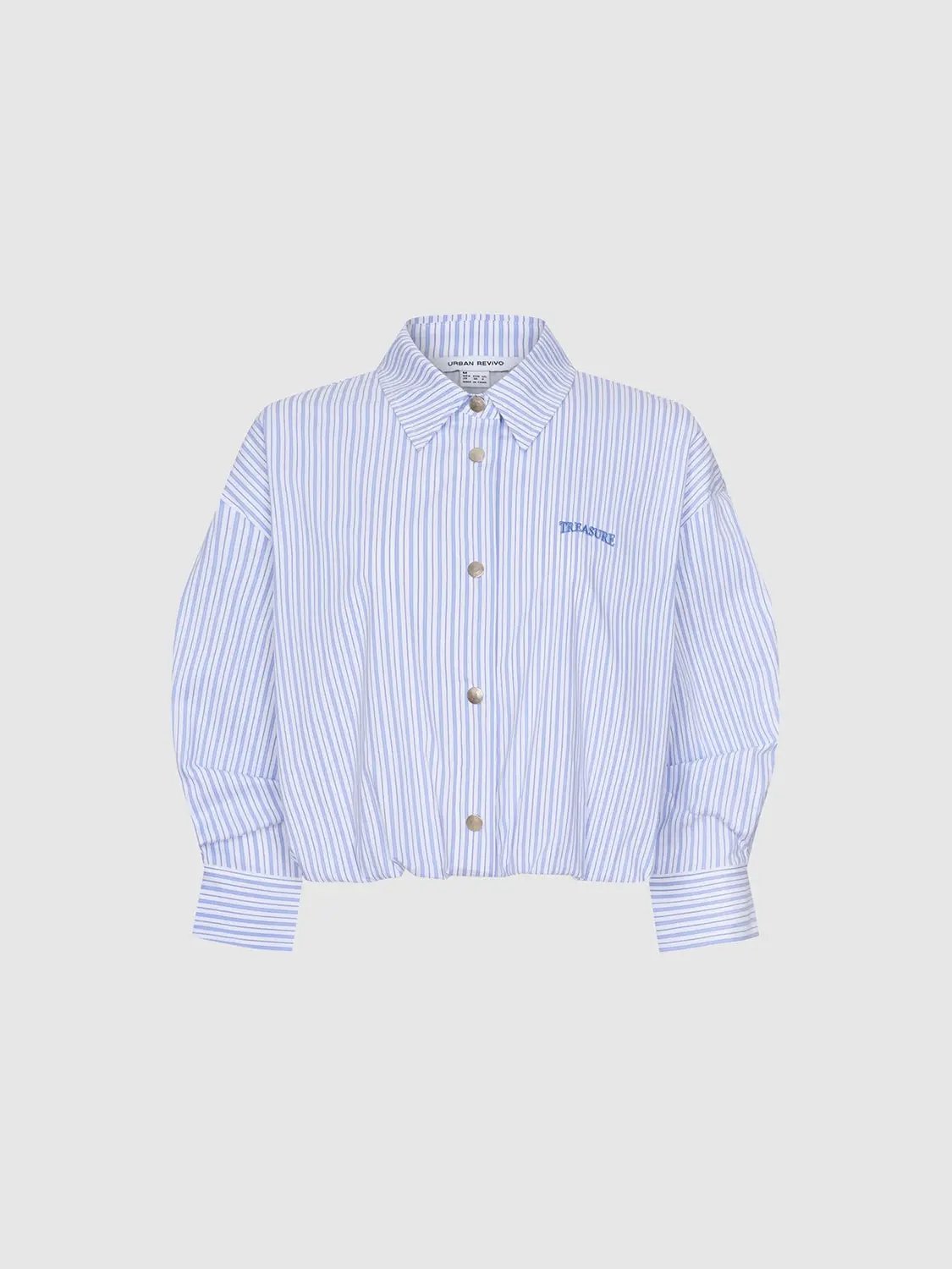 Striped Cropped Oversized Light Blue Cotton Shirt