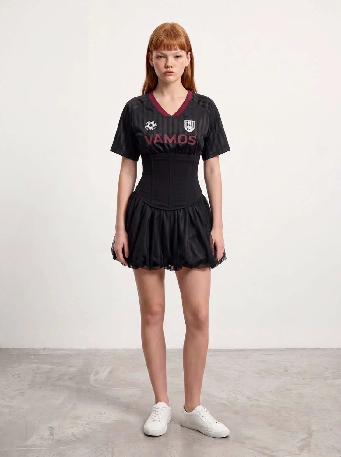 V Neck Letter Print Soccer Jersey Waist Cinching Corset Top