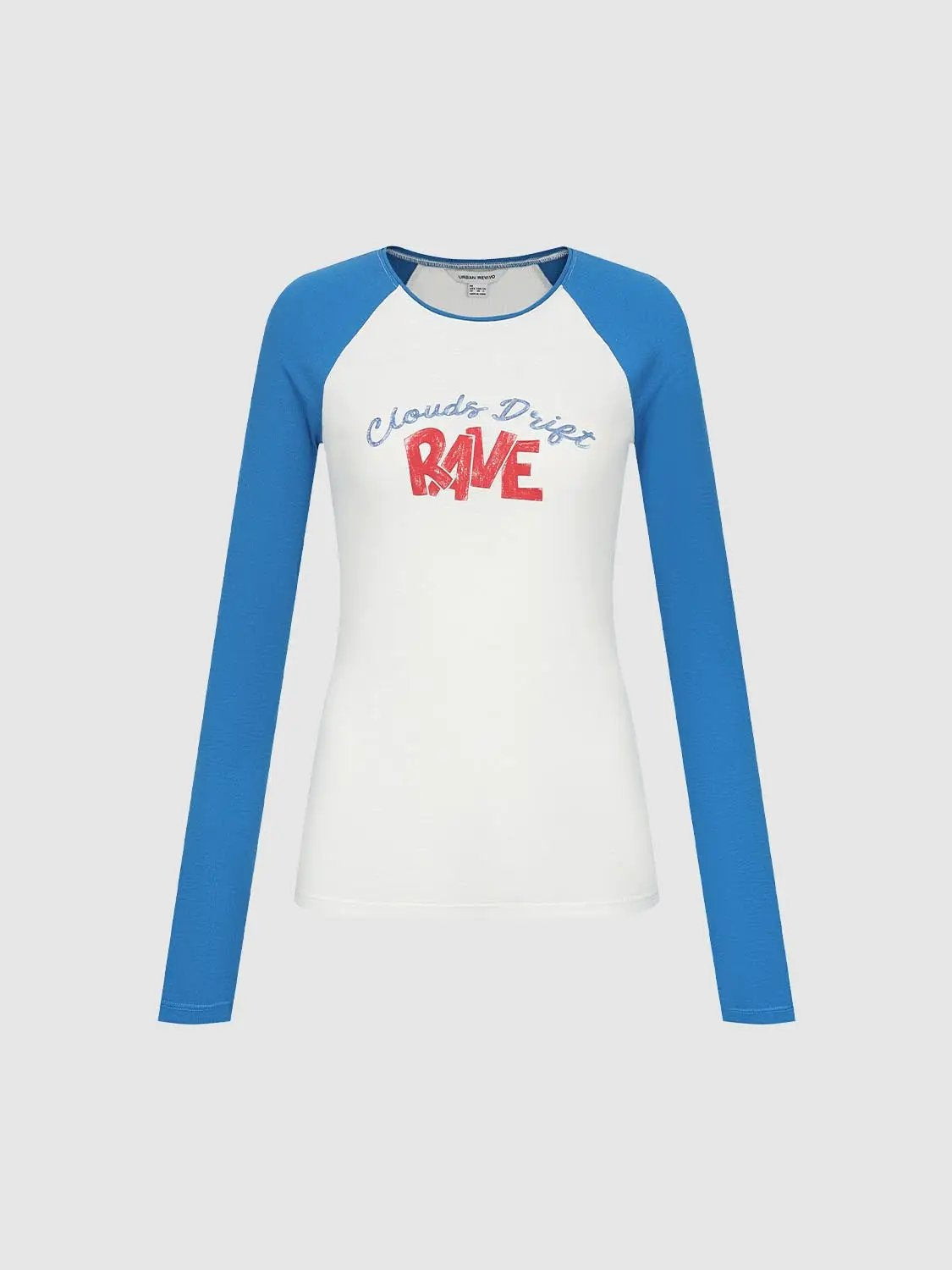 Graphic Print Color Block Crew Neck Long Sleeve T-Shirt