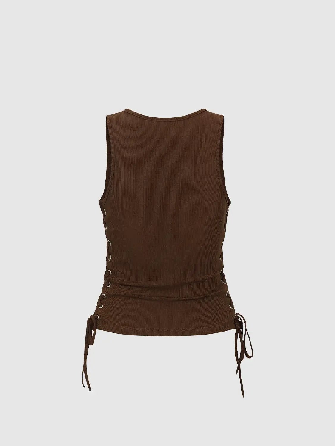 Ribbed Cotton Blend Tank Top With Side Lace-Up