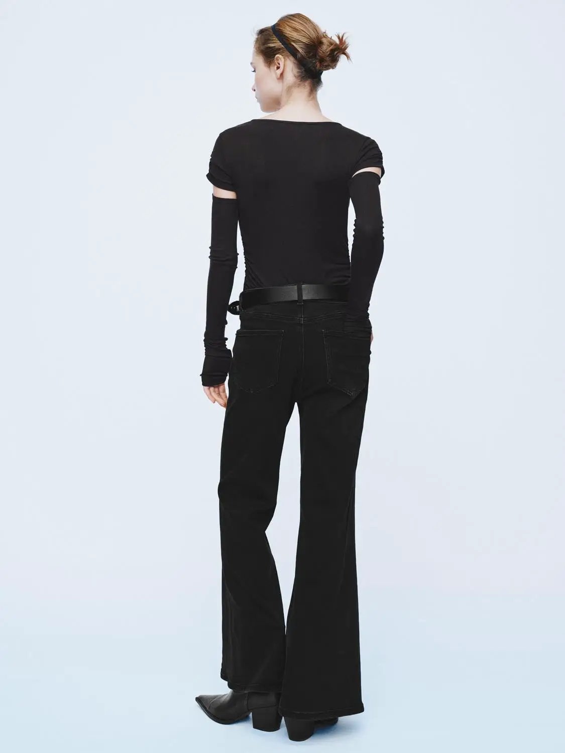 Lace-up Cut-out Text Print Fitted V-neck Long Sleeve T-Shirt