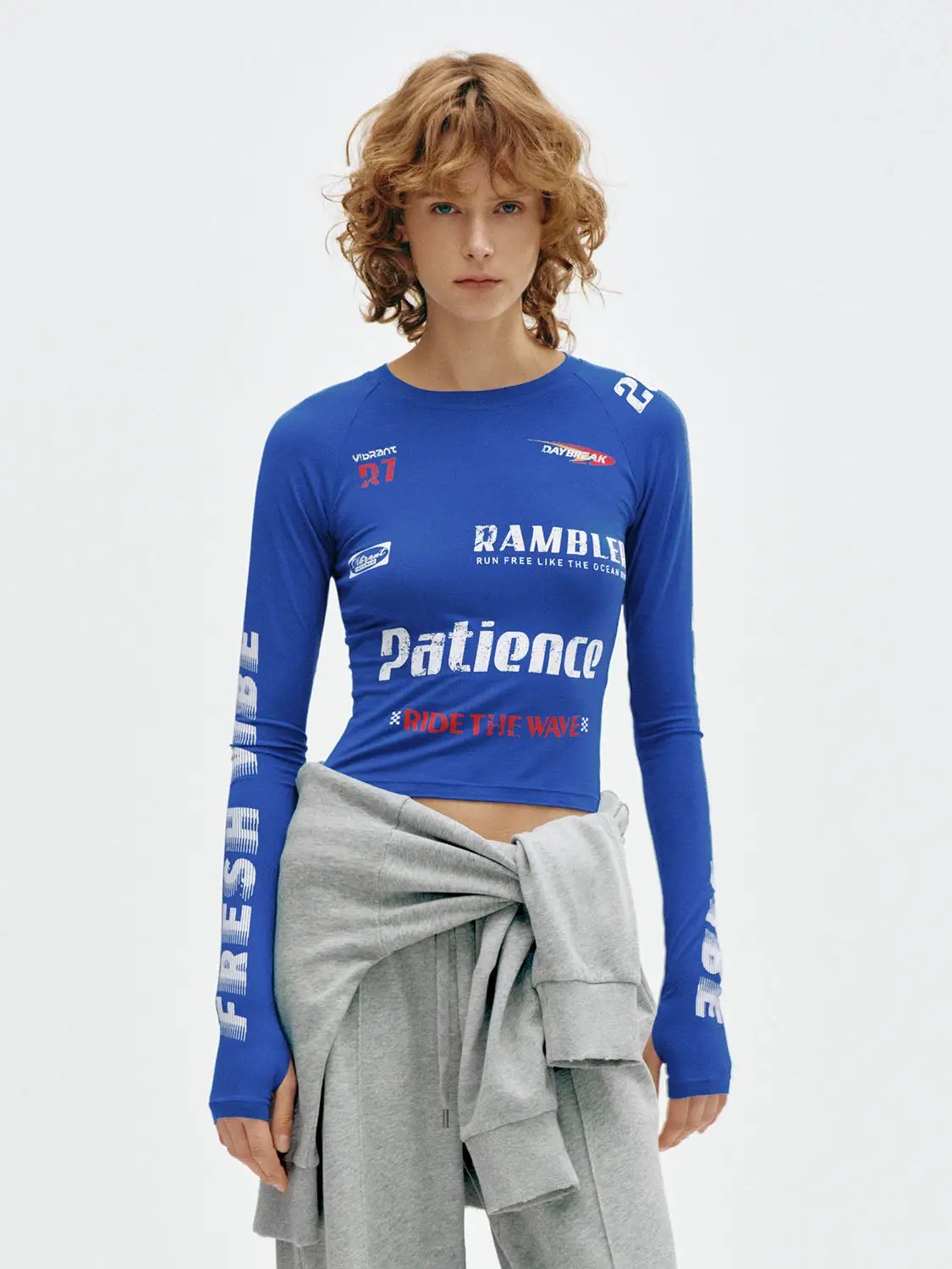 Printed Fitted Crew Neck Long Sleeve Modal Blend T-Shirt