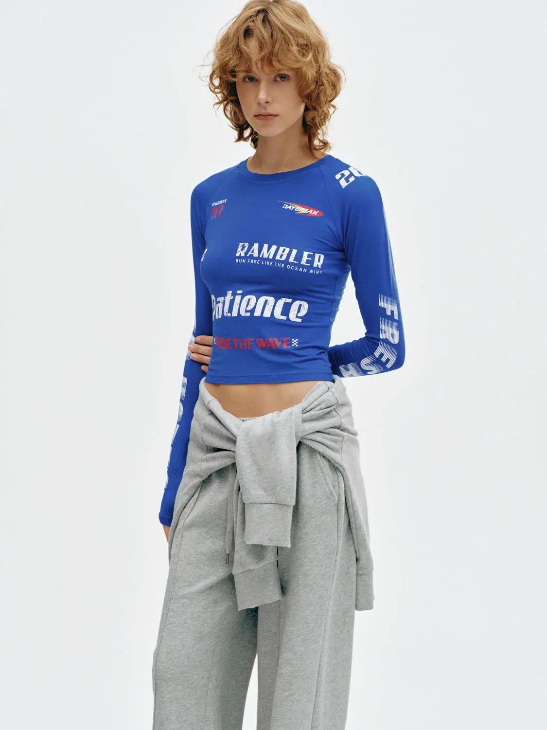 Printed Fitted Crew Neck Long Sleeve Modal Blend T-Shirt