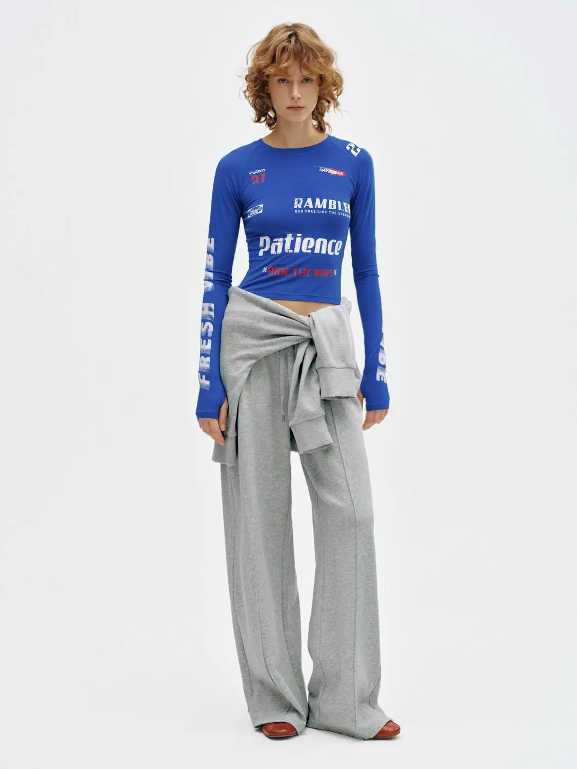 Printed Fitted Crew Neck Long Sleeve Modal Blend T-Shirt