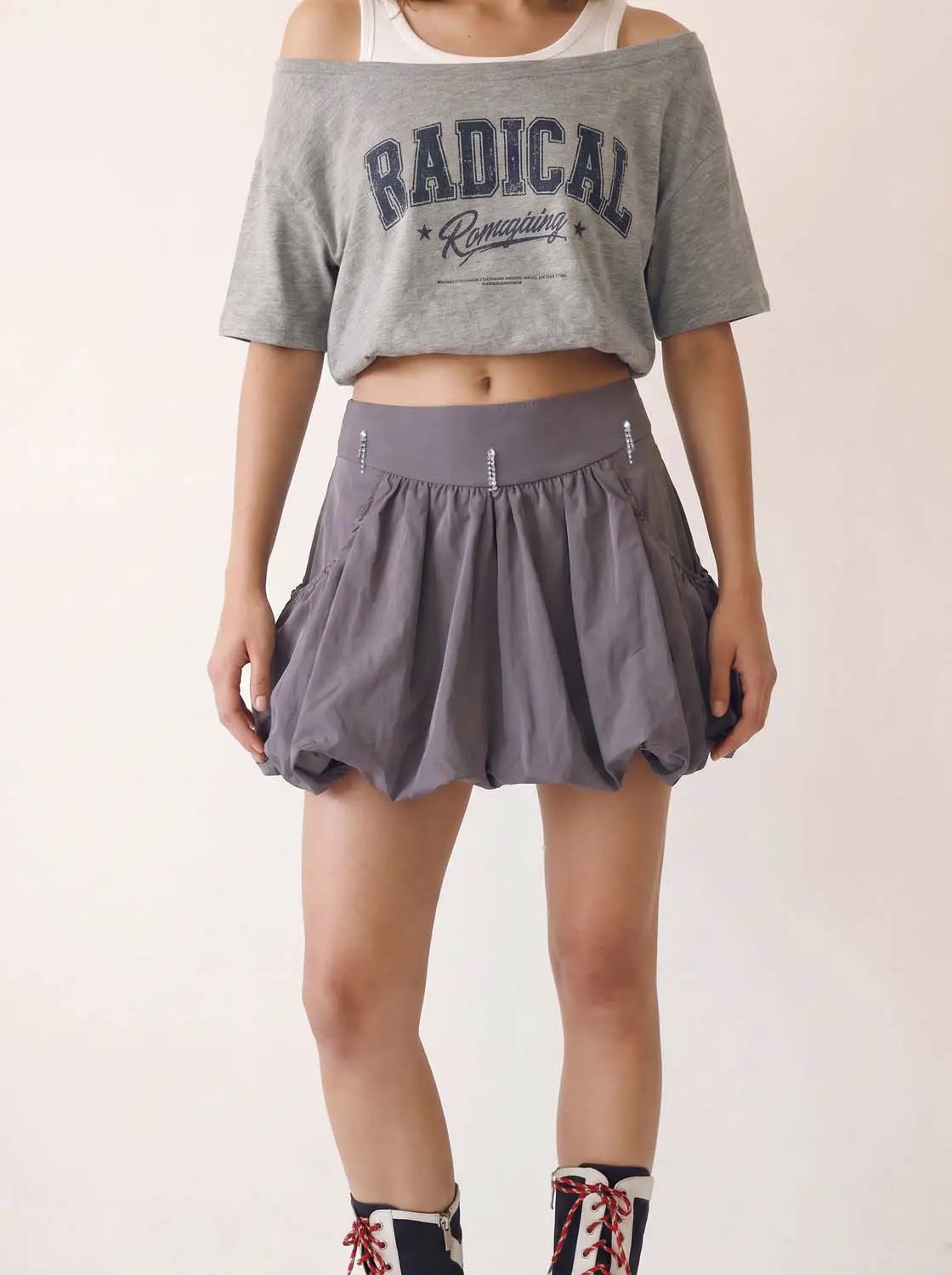 Elastic Waist Bubble Hem A-Line Mini Skirt