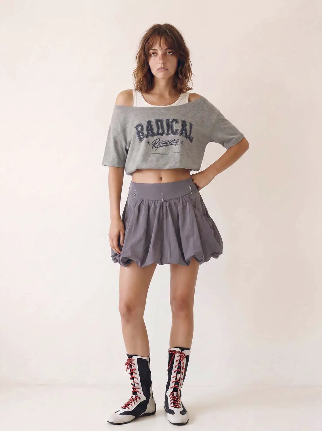 Elastic Waist Bubble Hem A-Line Mini Skirt