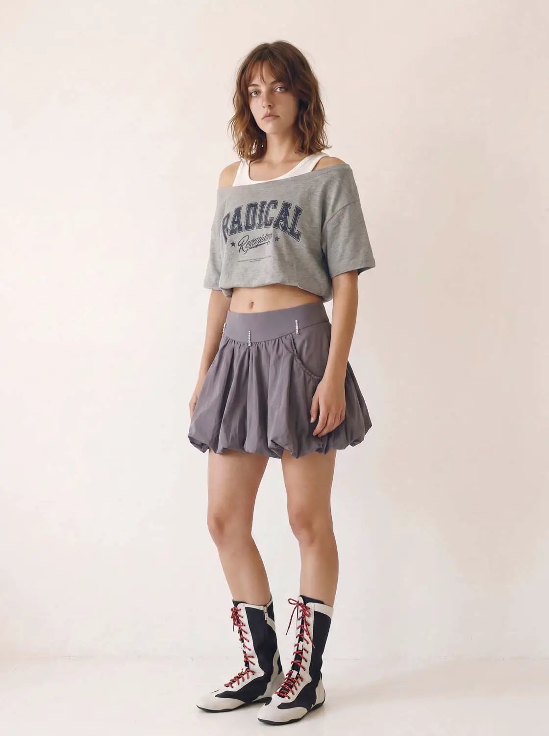 Elastic Waist Bubble Hem A-Line Mini Skirt