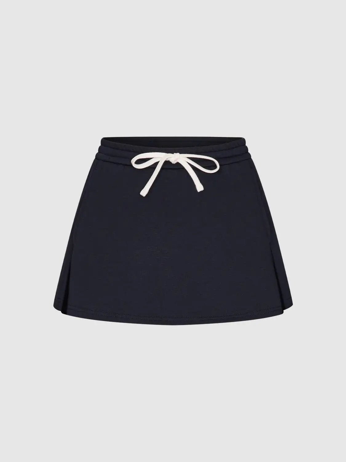 Drawstring A-line Mini Cotton Blend Skirt