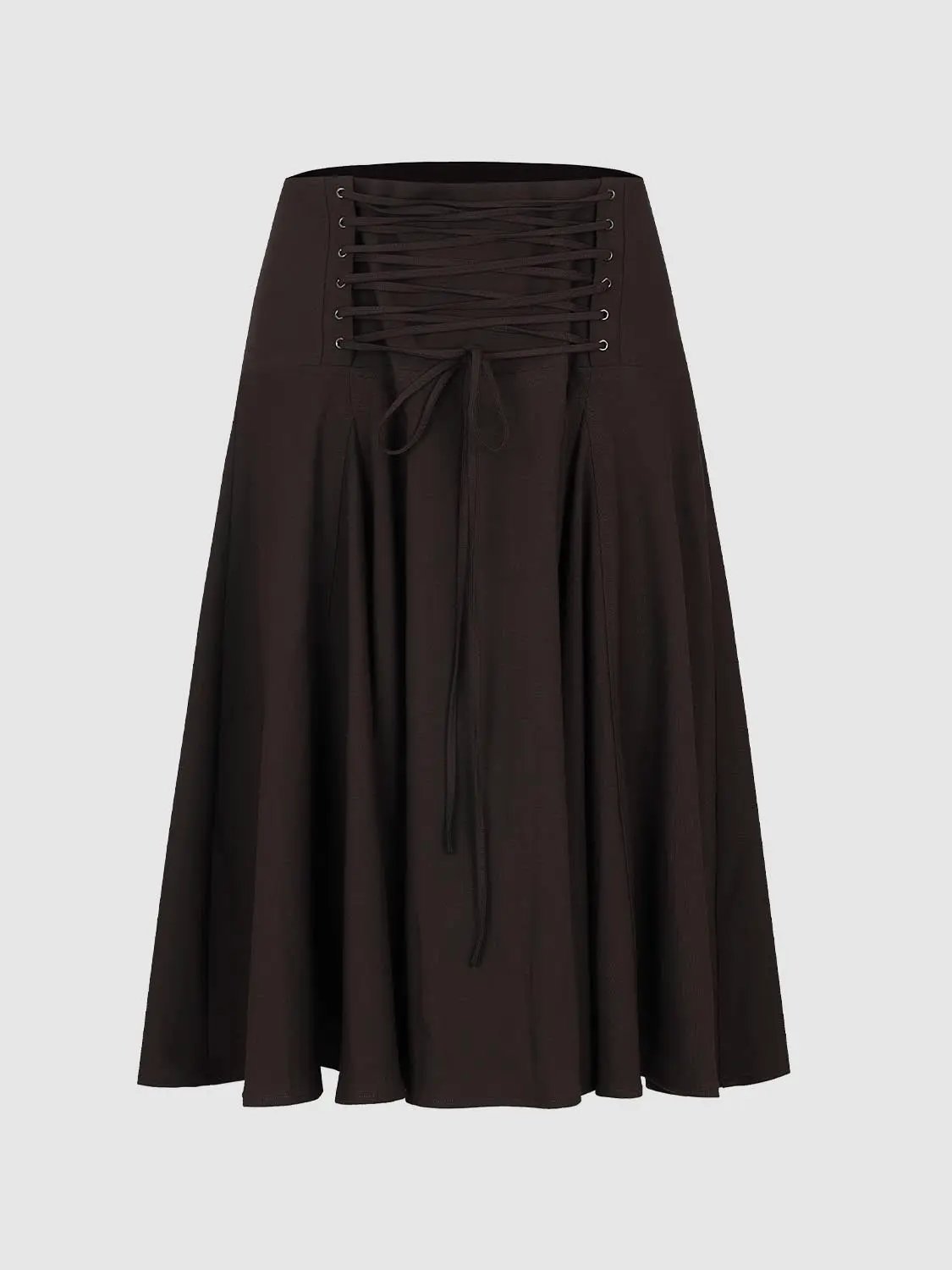 Lace-up Front Pleated A-line High-waisted Skirt