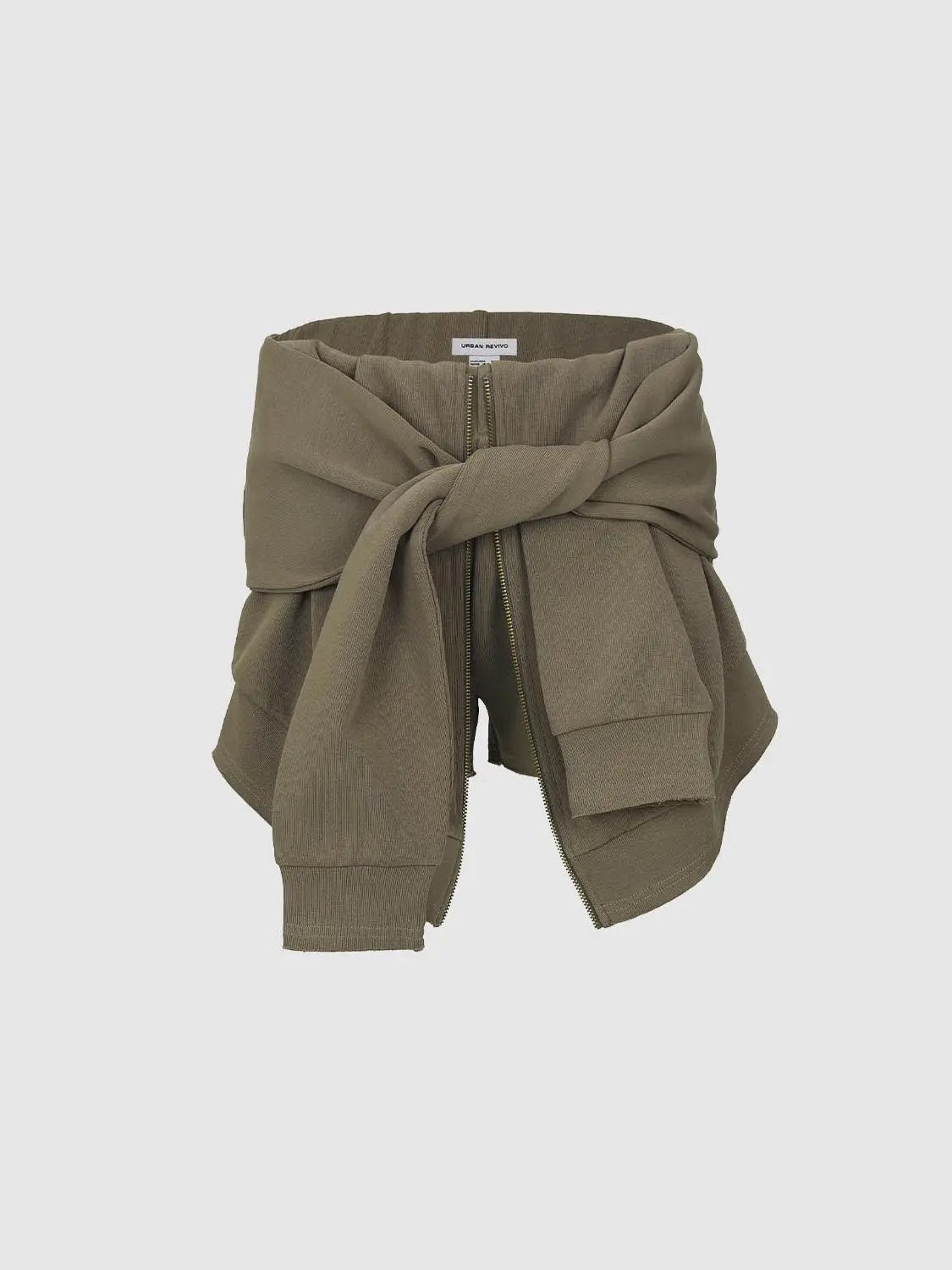 Cotton Thick Stretch Draped Overlay Panels With Front Zip And Side Ties Classic Shorts