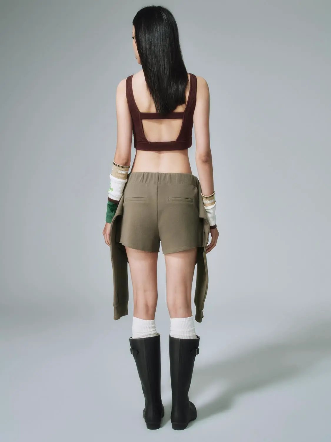Cotton Thick Stretch Draped Overlay Panels With Front Zip And Side Ties Classic Shorts