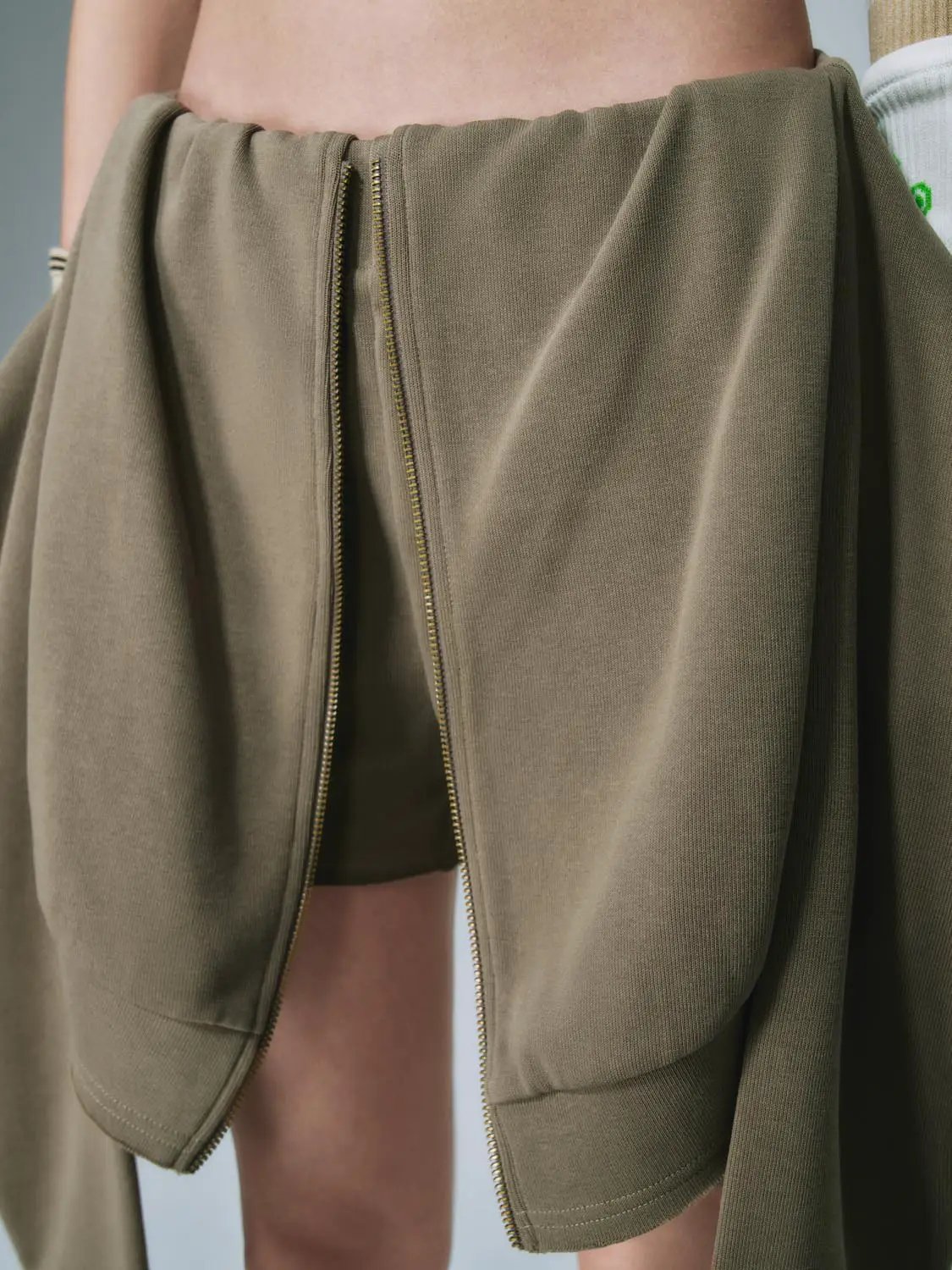 Cotton Thick Stretch Draped Overlay Panels With Front Zip And Side Ties Classic Shorts