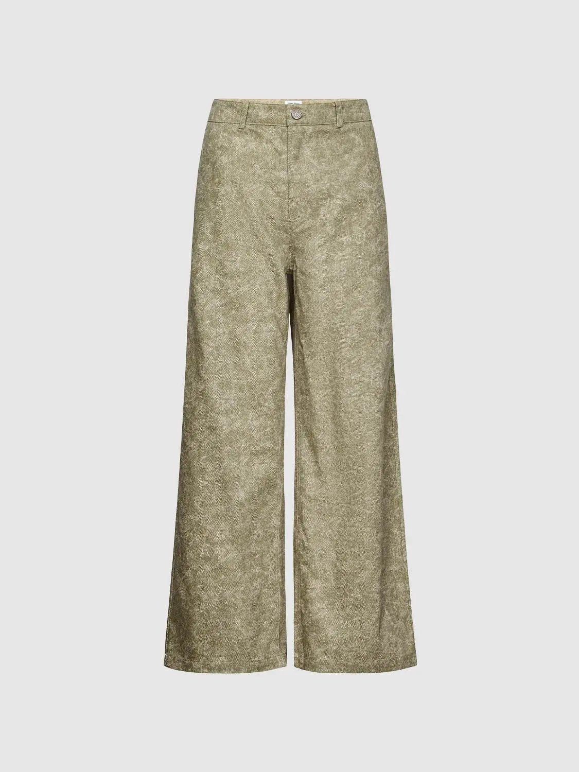 Button Fly Waist Textured Stretch Cotton Straight Leg Pants