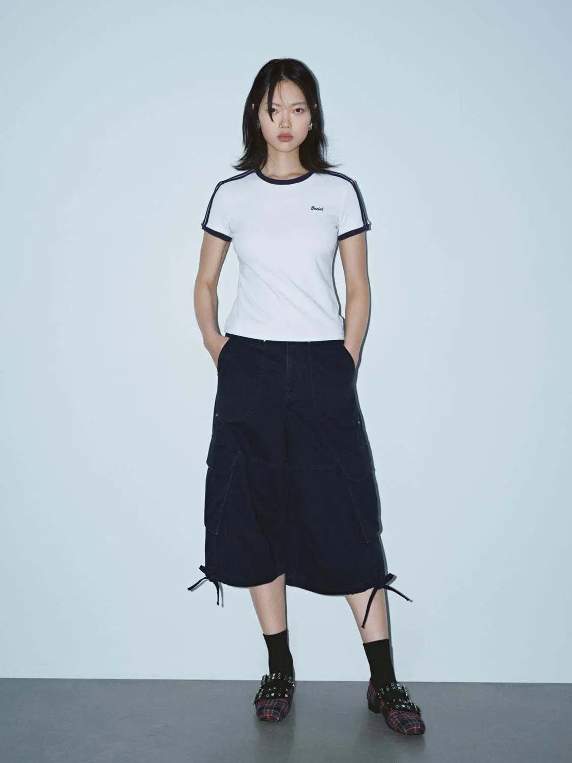 Multi Pocket Drawstring Hem Wide Leg Cargo Culottes