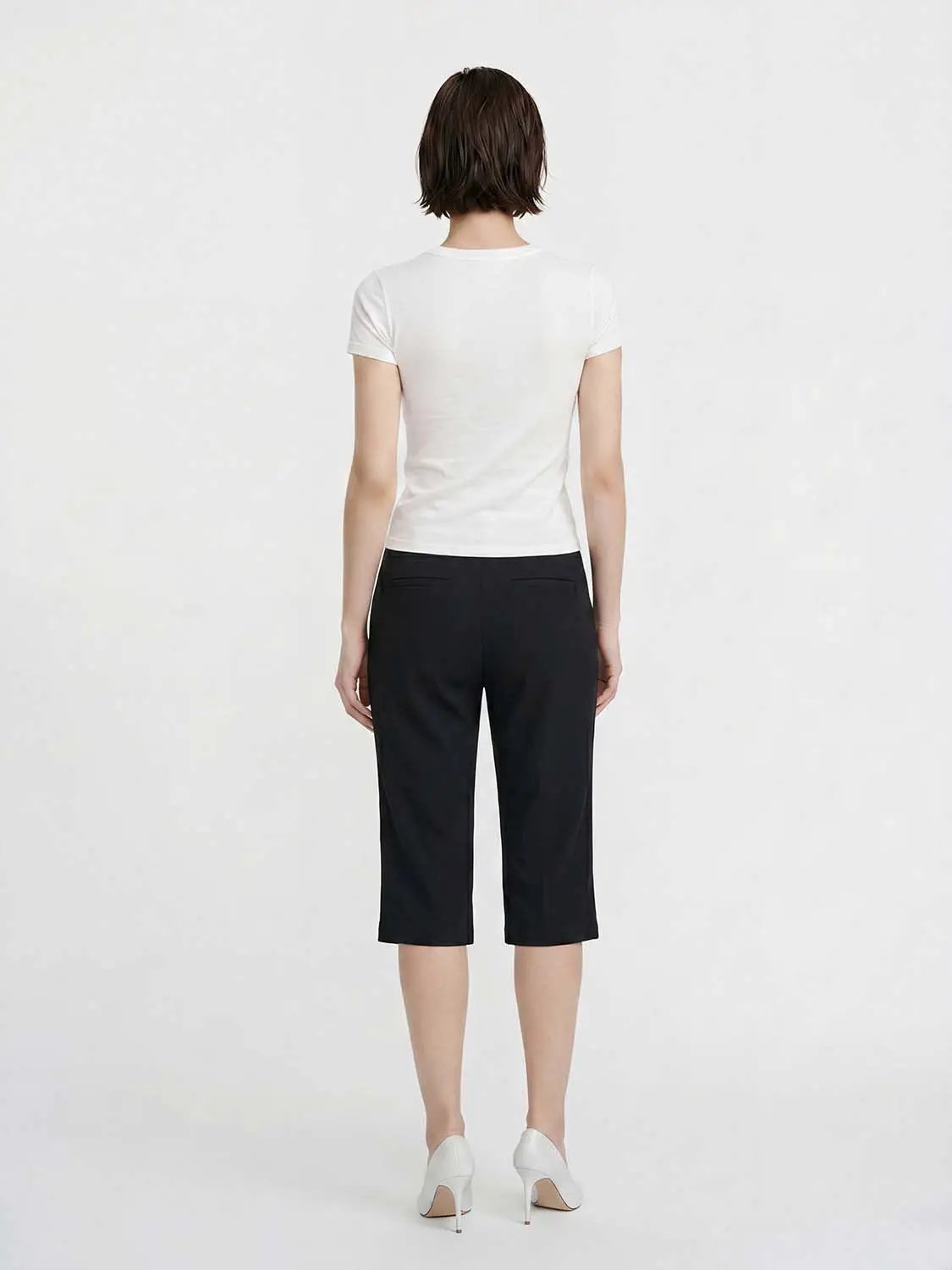 Belted Ring Buckle Cropped Straight Leg Pants