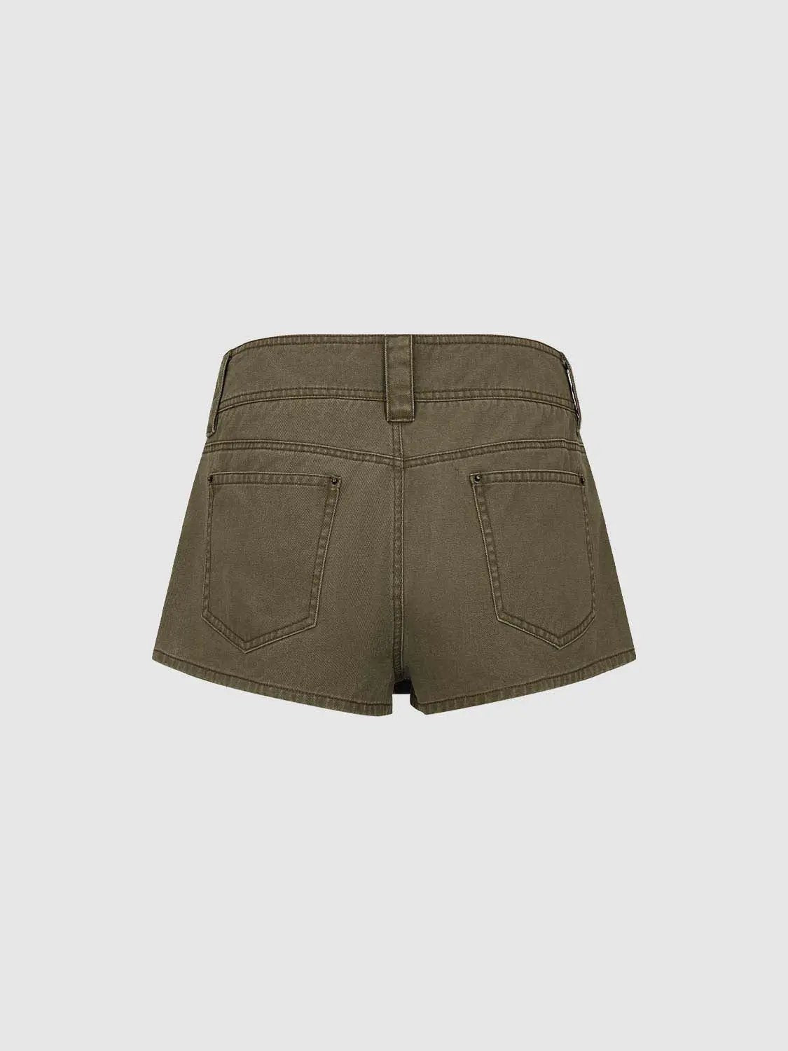Side Button Panel Metal Hardware Detailed Cotton Mini Skort