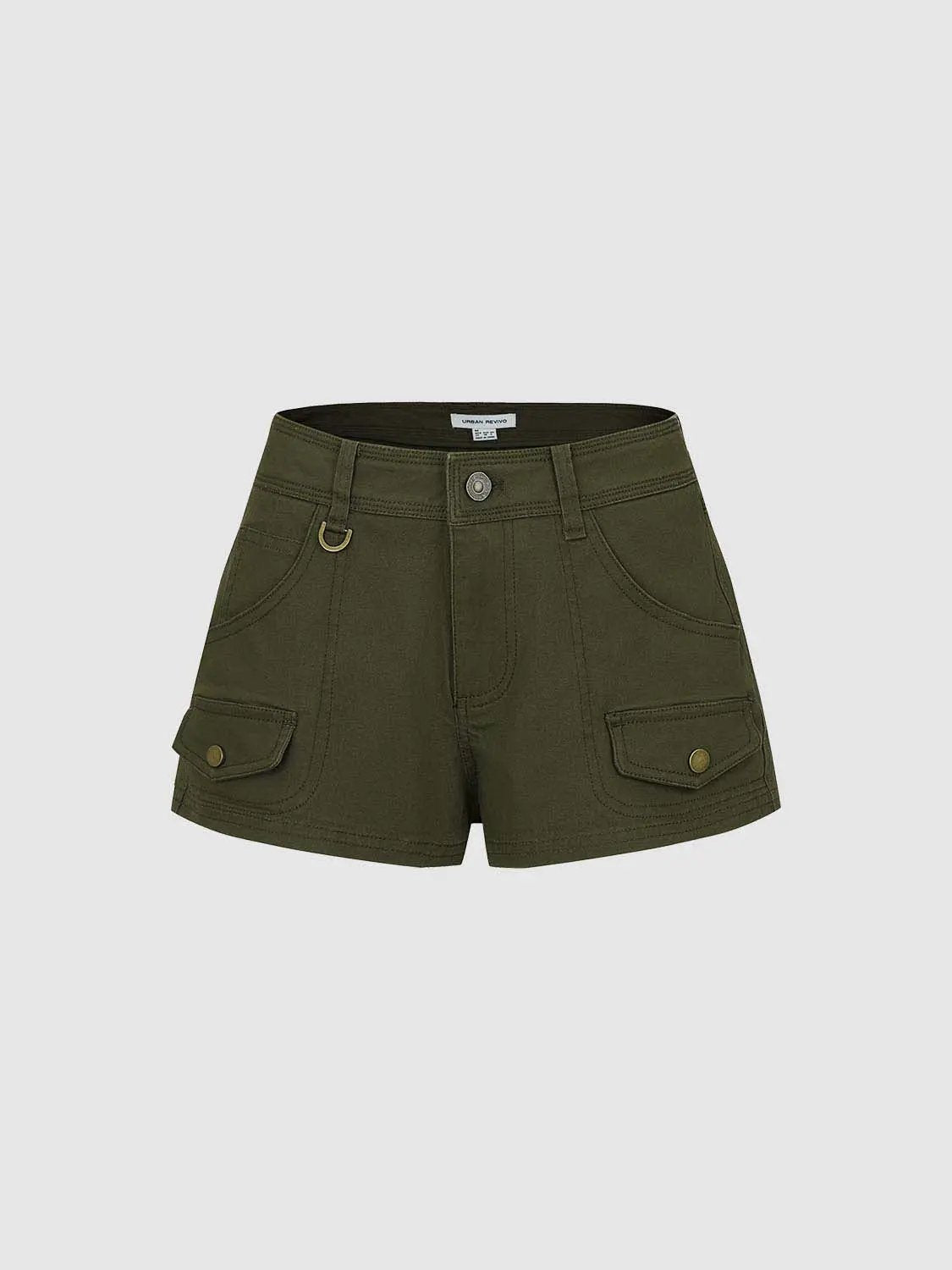 High Waist D Ring Flap Pocket Cotton Cargo Casual Shorts