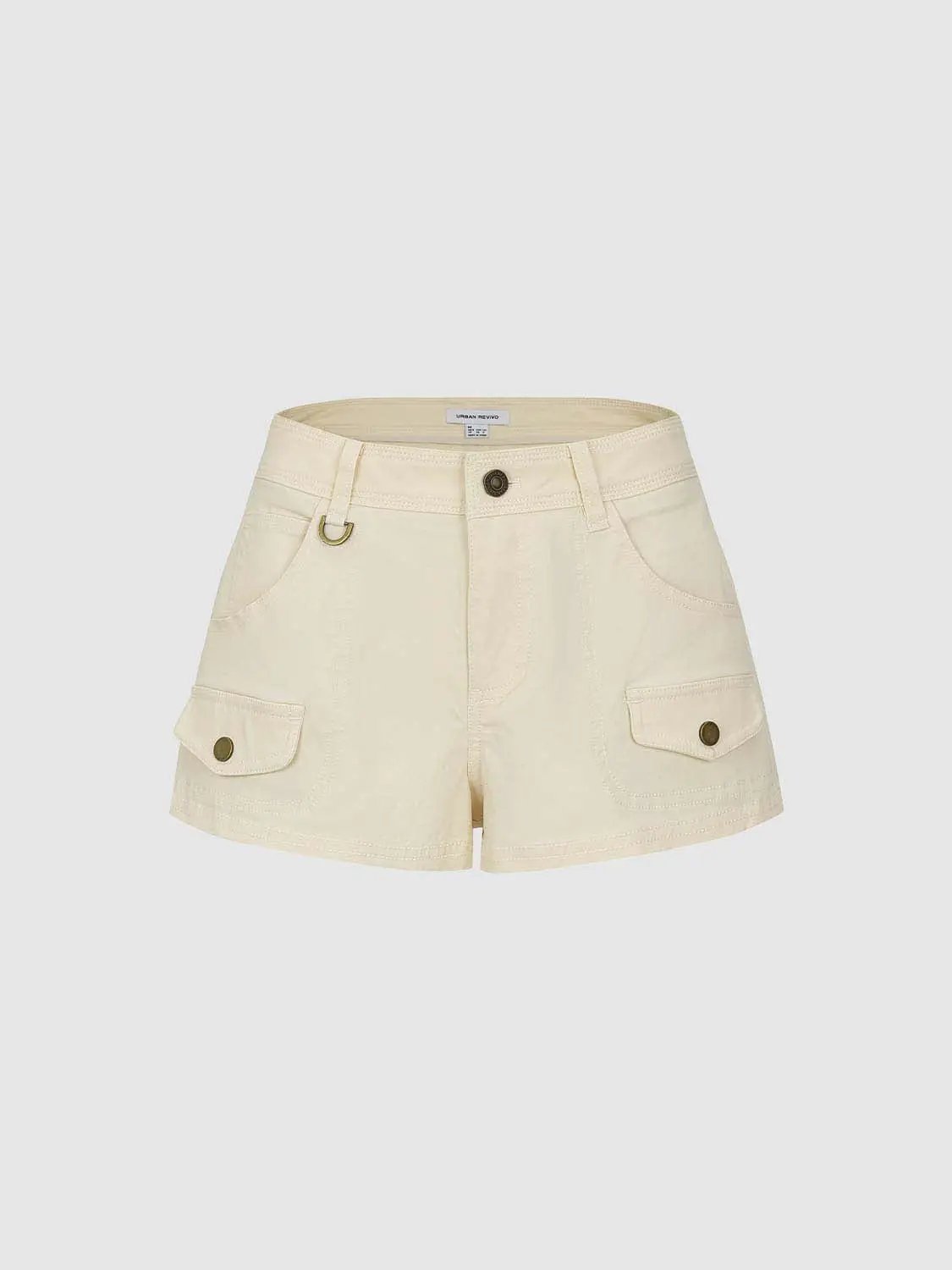 High Waist D Ring Flap Pocket Cotton Cargo Casual Shorts