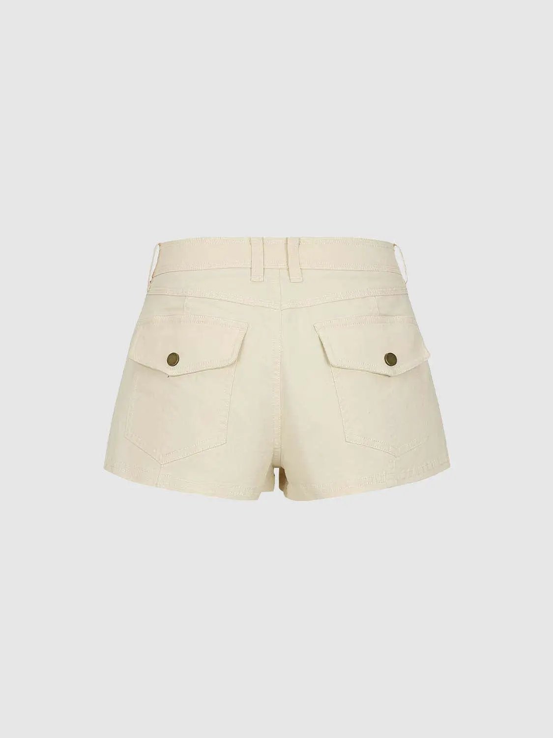 High Waist D Ring Flap Pocket Cotton Cargo Casual Shorts