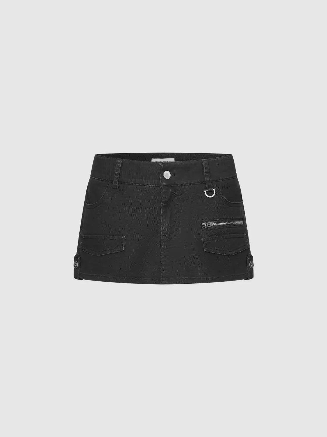 Zippered Pockets Side Button Mini Cotton Skort