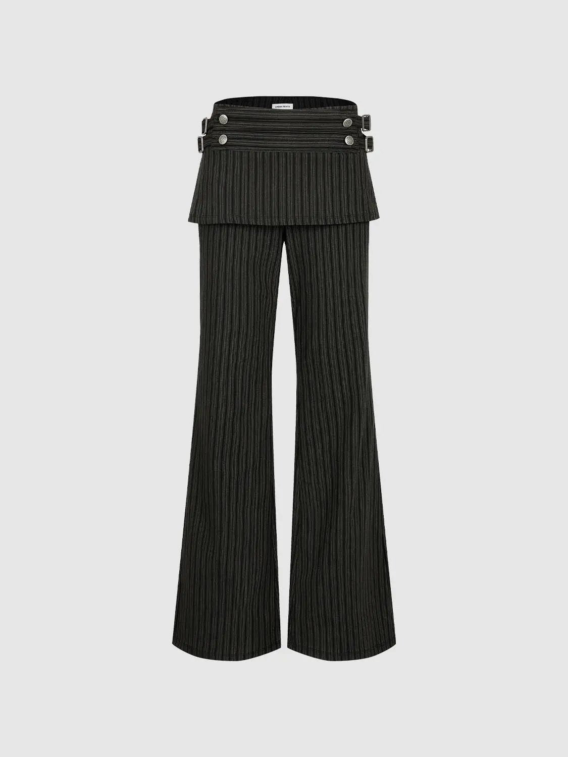 Charcoal Layered Peplum High-waisted Pinstripe Flared Pants