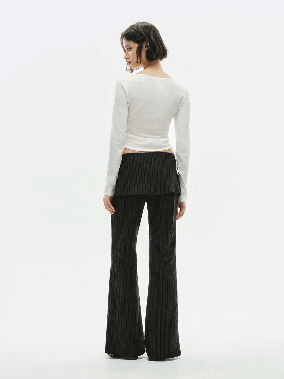 Charcoal Layered Peplum High-waisted Pinstripe Flared Pants