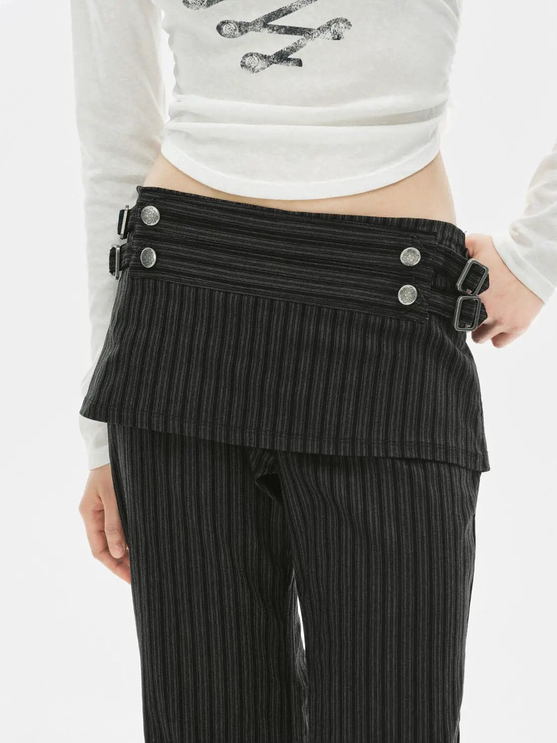 Charcoal Layered Peplum High-waisted Pinstripe Flared Pants