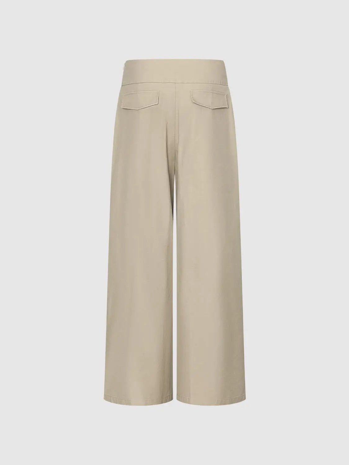 Pleated Button Mid-rise Cotton Blend Wide-leg Pants