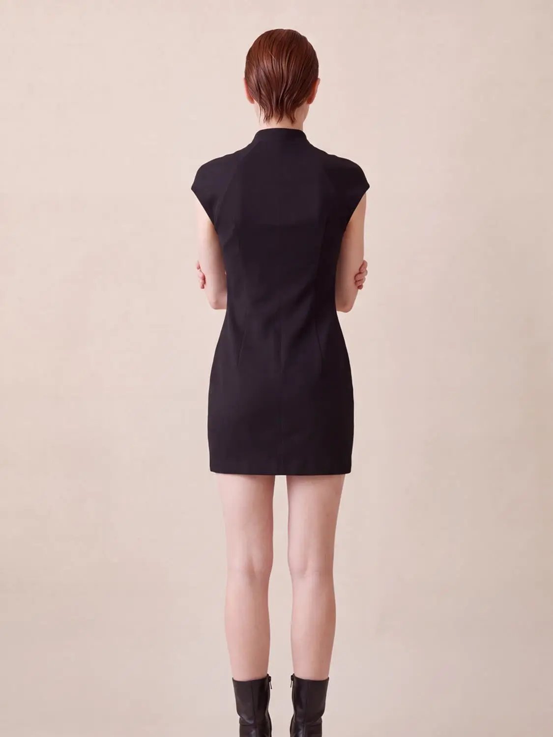 S-Shaped Zip Front Sleeveless Cotton Blend Mini Dress