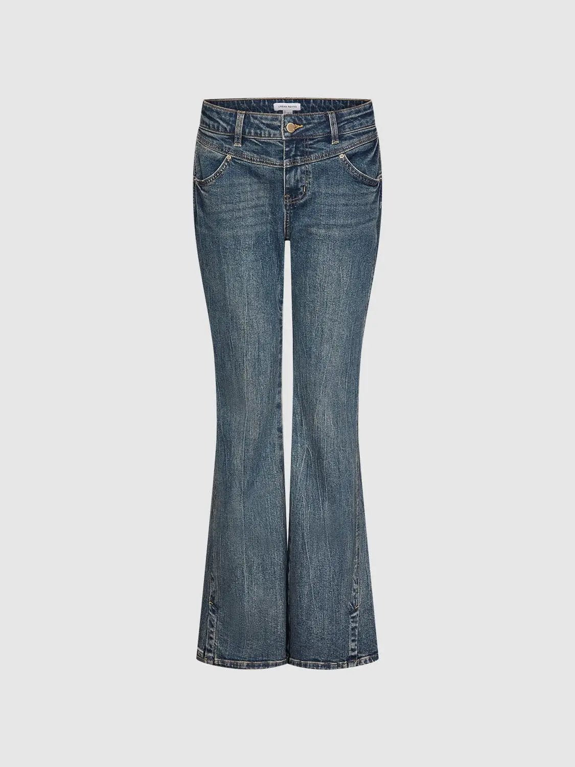 Classic Washed Design Flare Leg Cotton Denim Jeans