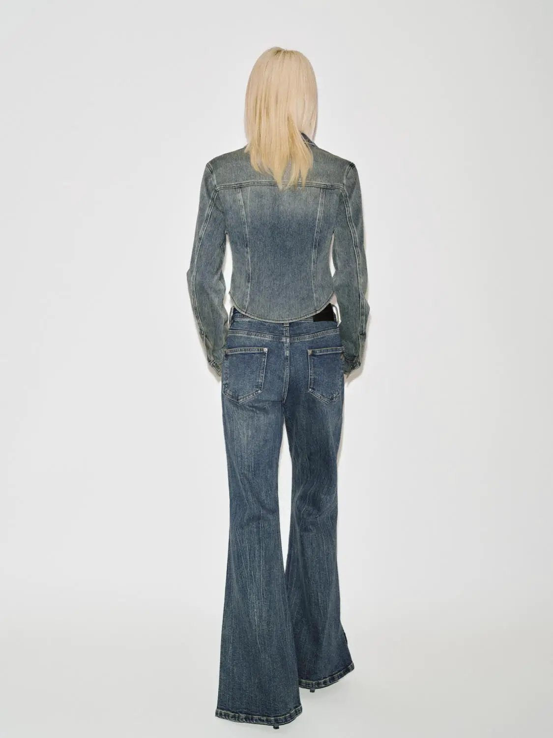 Classic Washed Design Flare Leg Cotton Denim Jeans