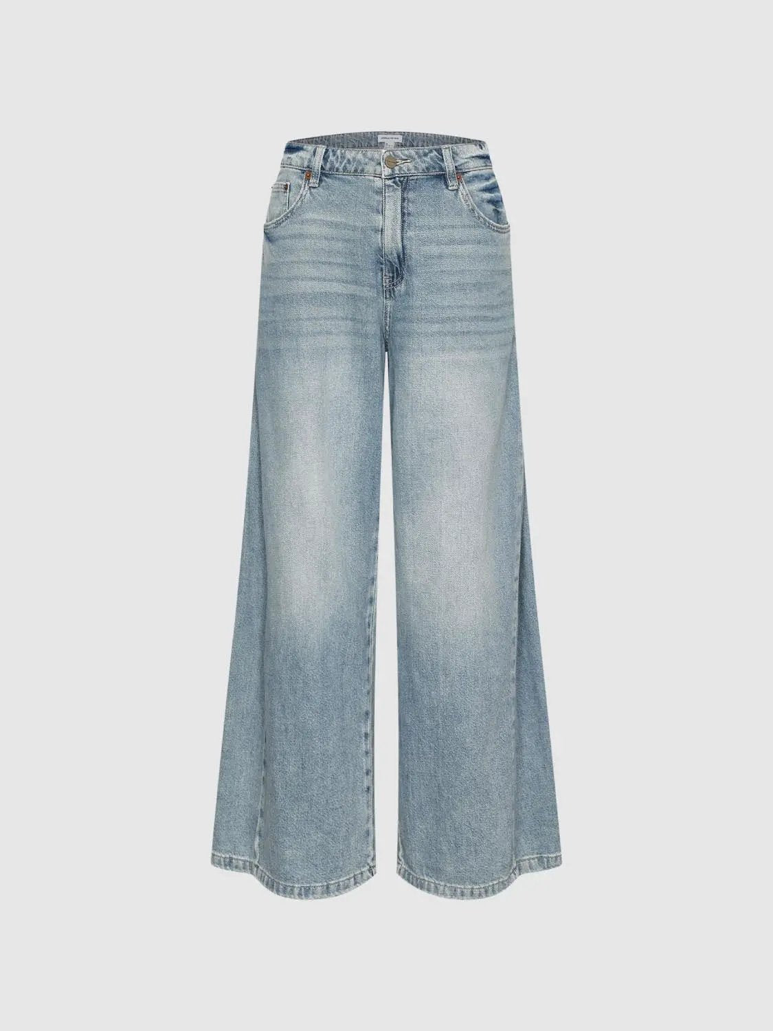 Light Wash Wide-leg High-waisted Cotton Blend Jeans