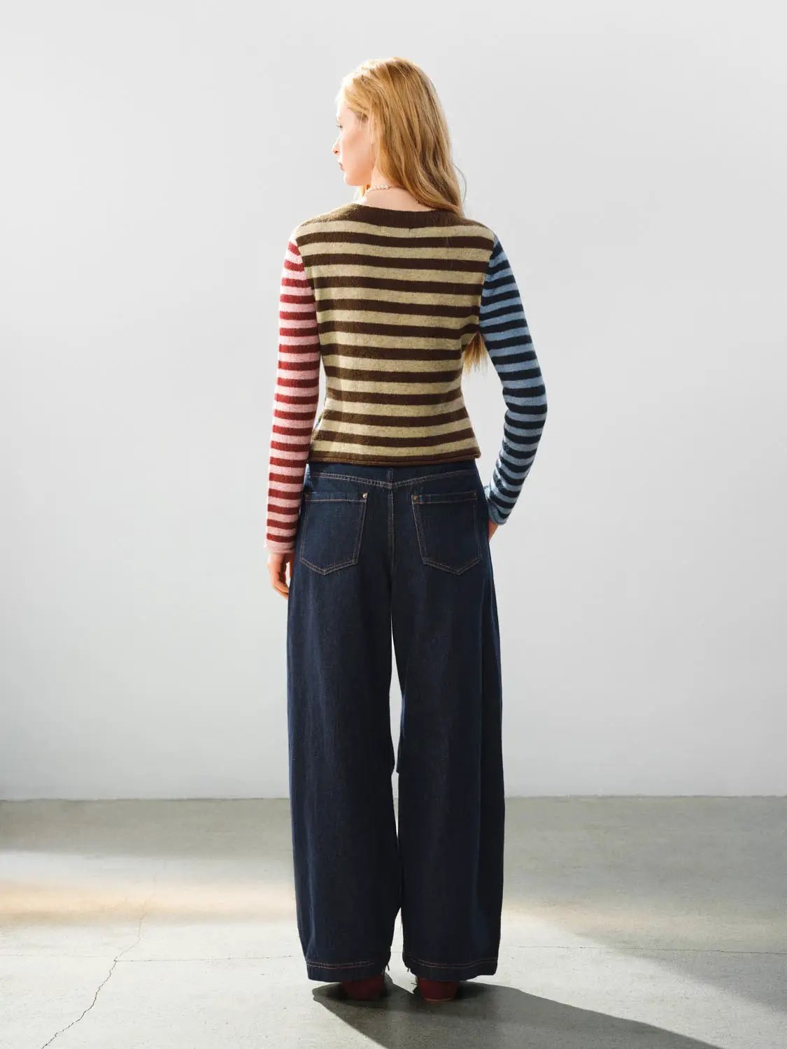 Medium Thickness Paneled Wide-leg Cotton Jeans