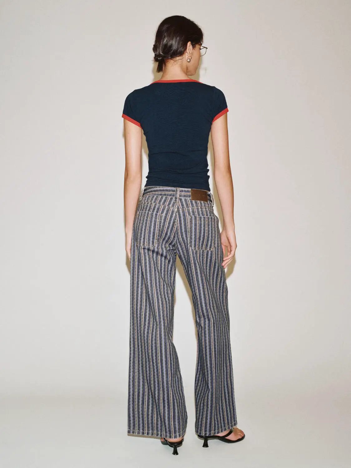 Medium Weight Striped Cotton Wide-leg Pants