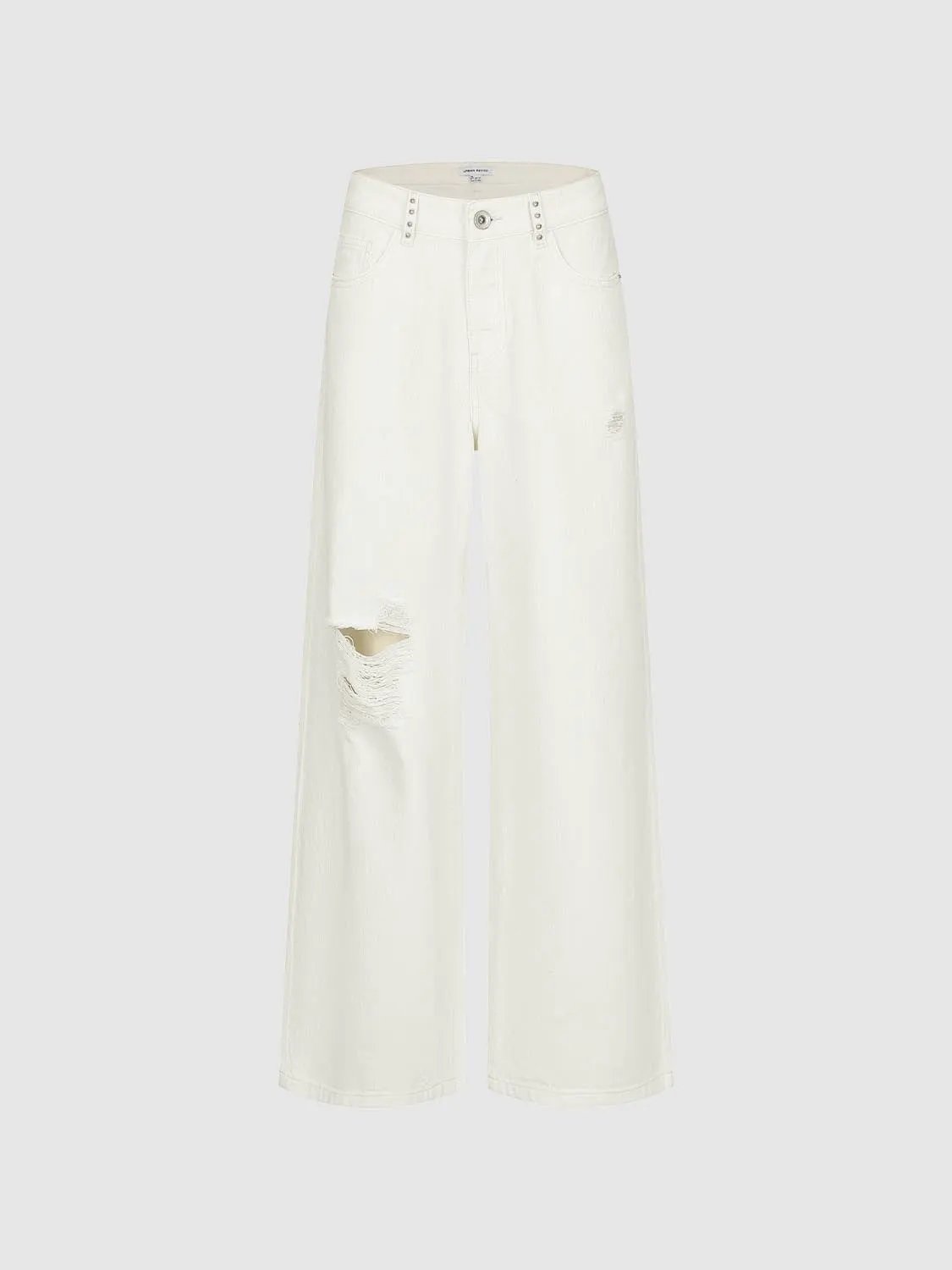 Low-rise Distressed Ripped Cotton Wide-leg Pants