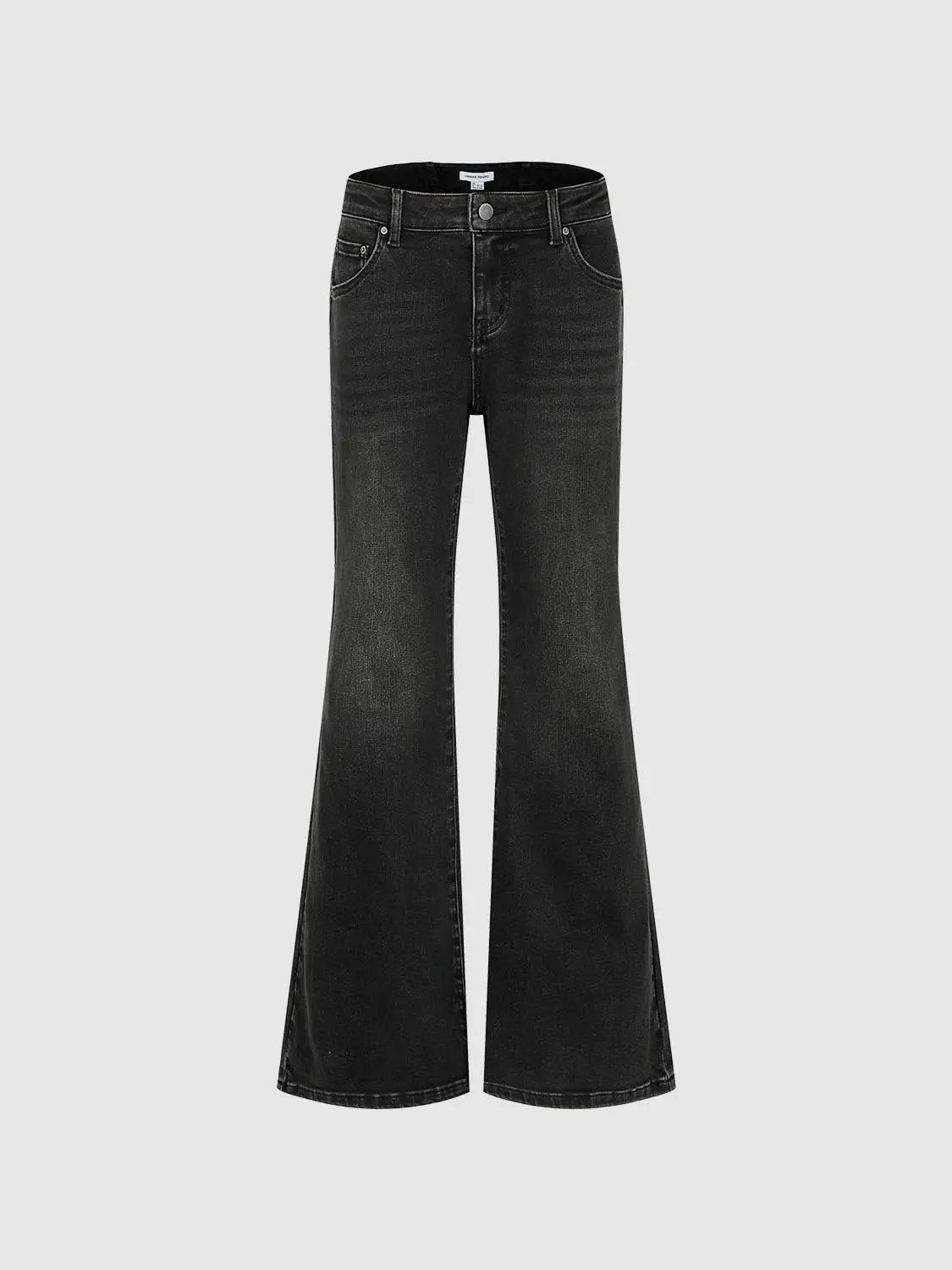 Mid-rise Flared Washed Stretch Cotton Blend Jeans