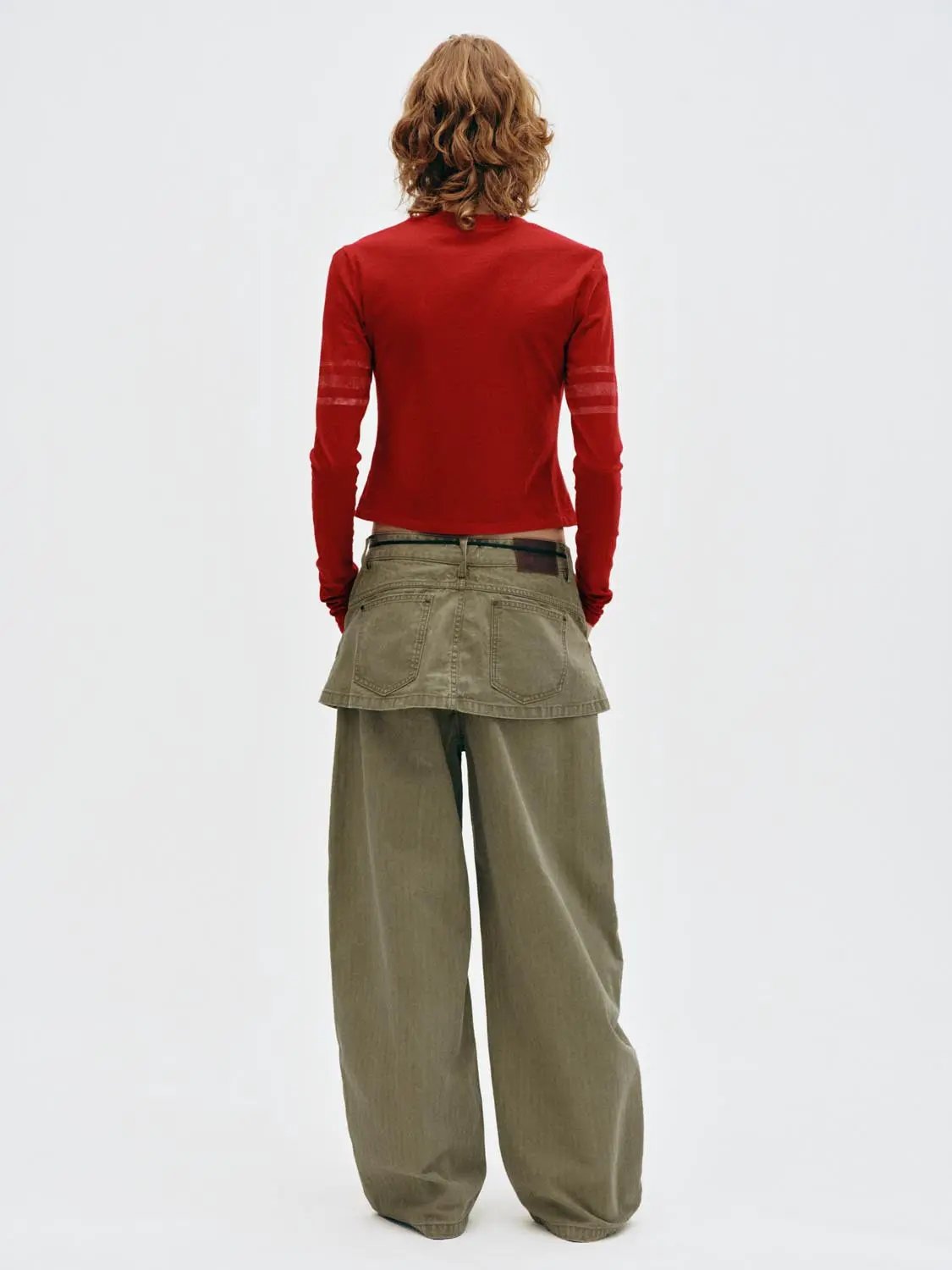 Pleated Drawstring Cotton Wide-leg Pants