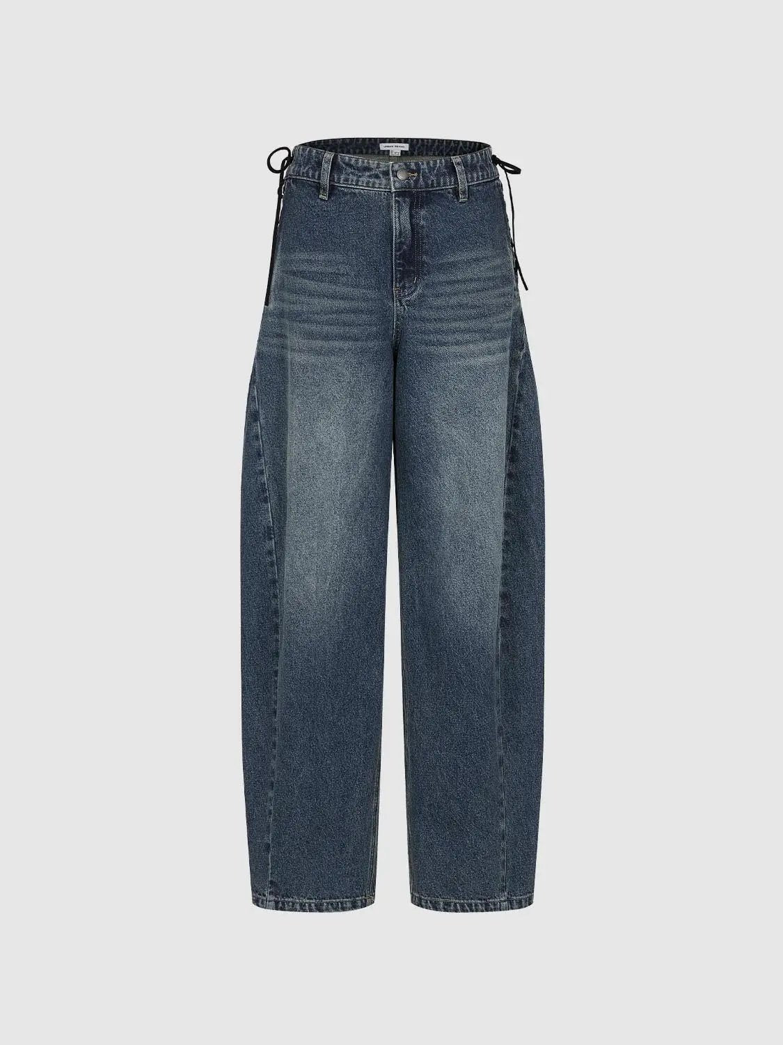 Side Tie Washed Low-rise Wide-leg Cotton Jeans