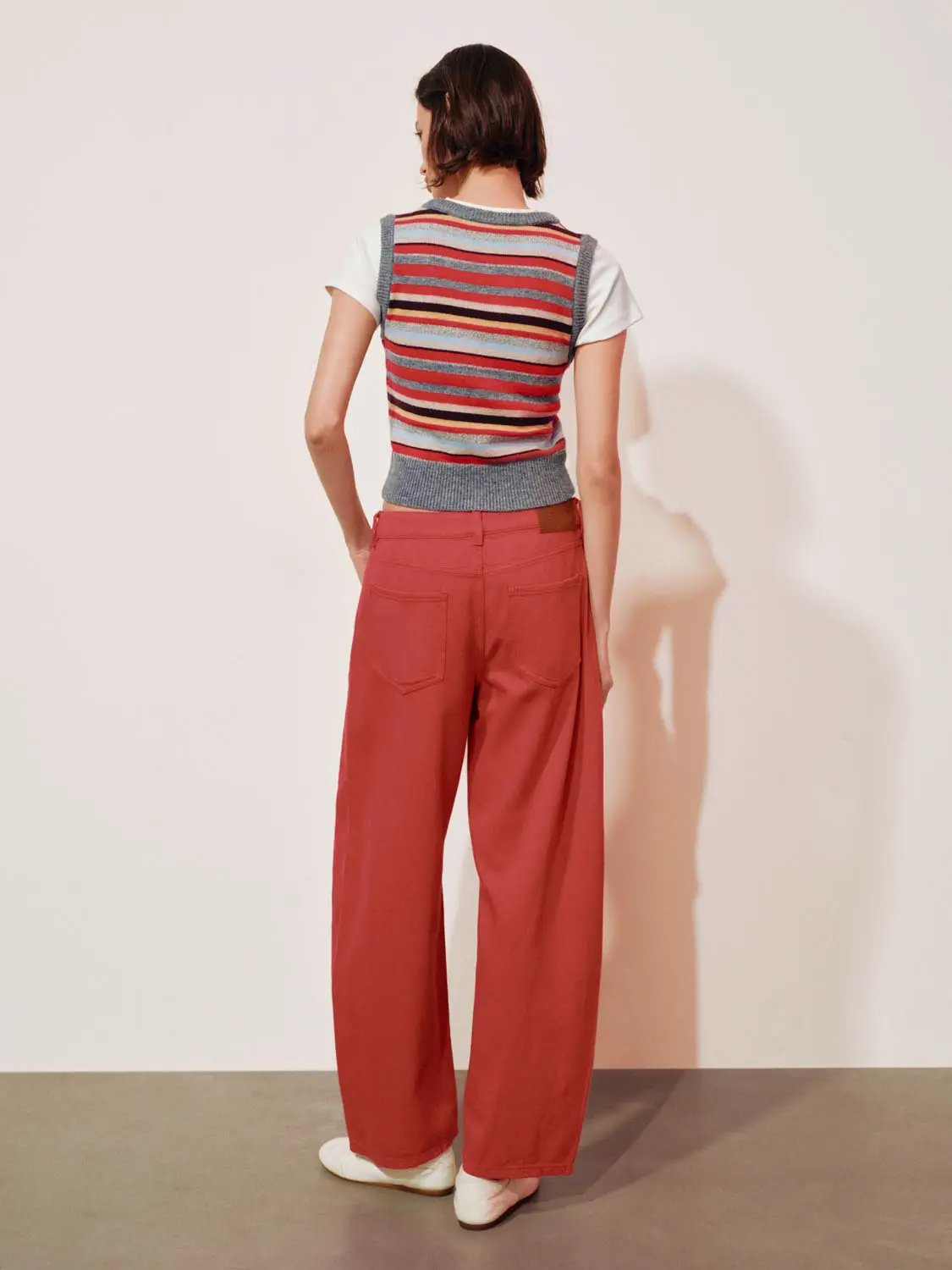 Solid Wide-leg High-waisted Cotton Blend Pants