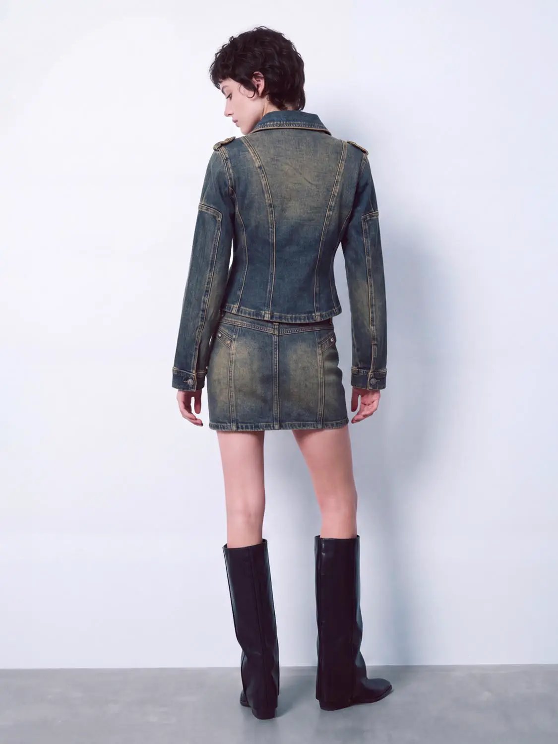Collared Washed Double-Breasted Long Sleeve Cotton Jacket
