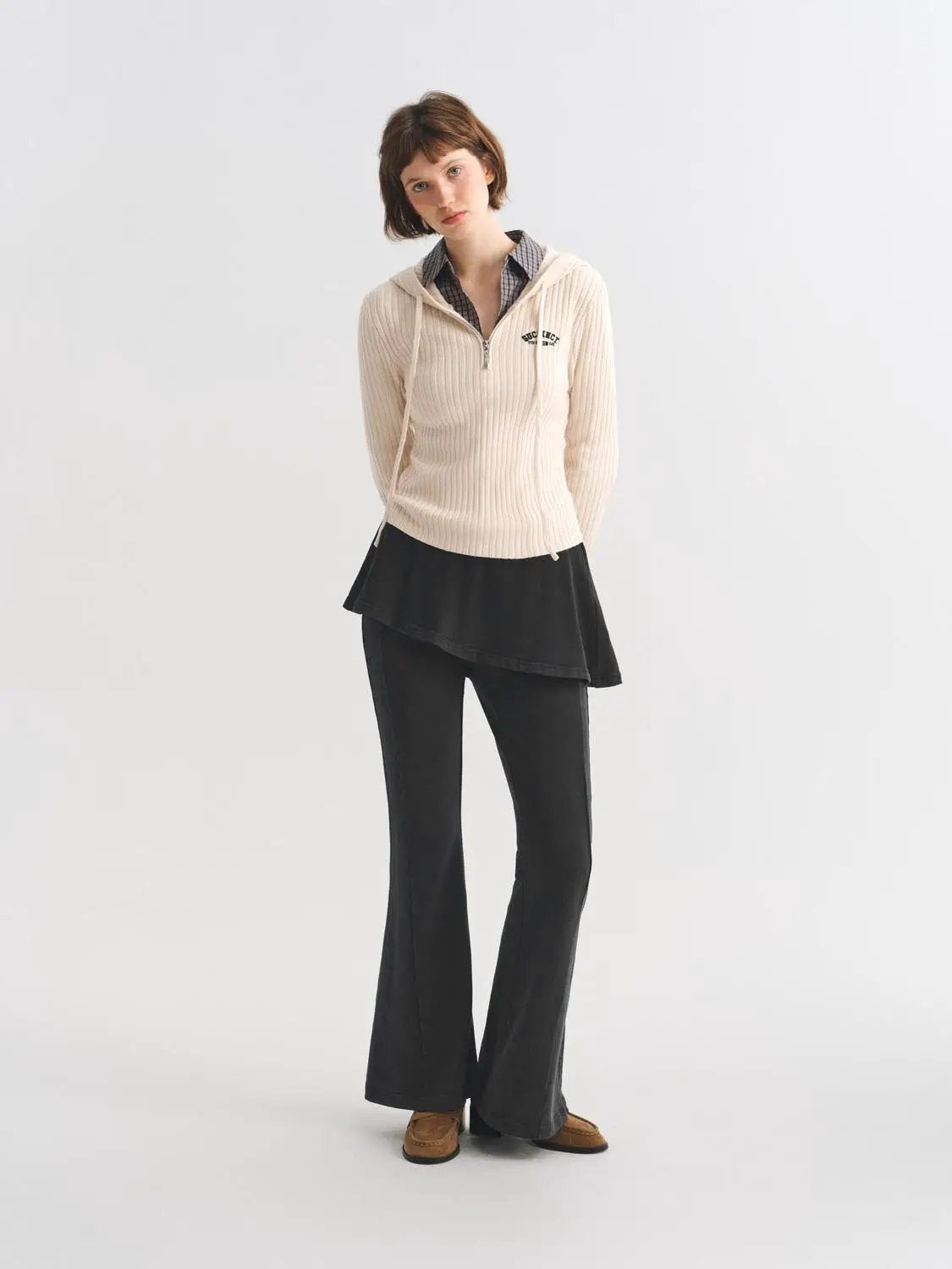 Layered Peplum Mid-rise Flared Leg Cotton Pants