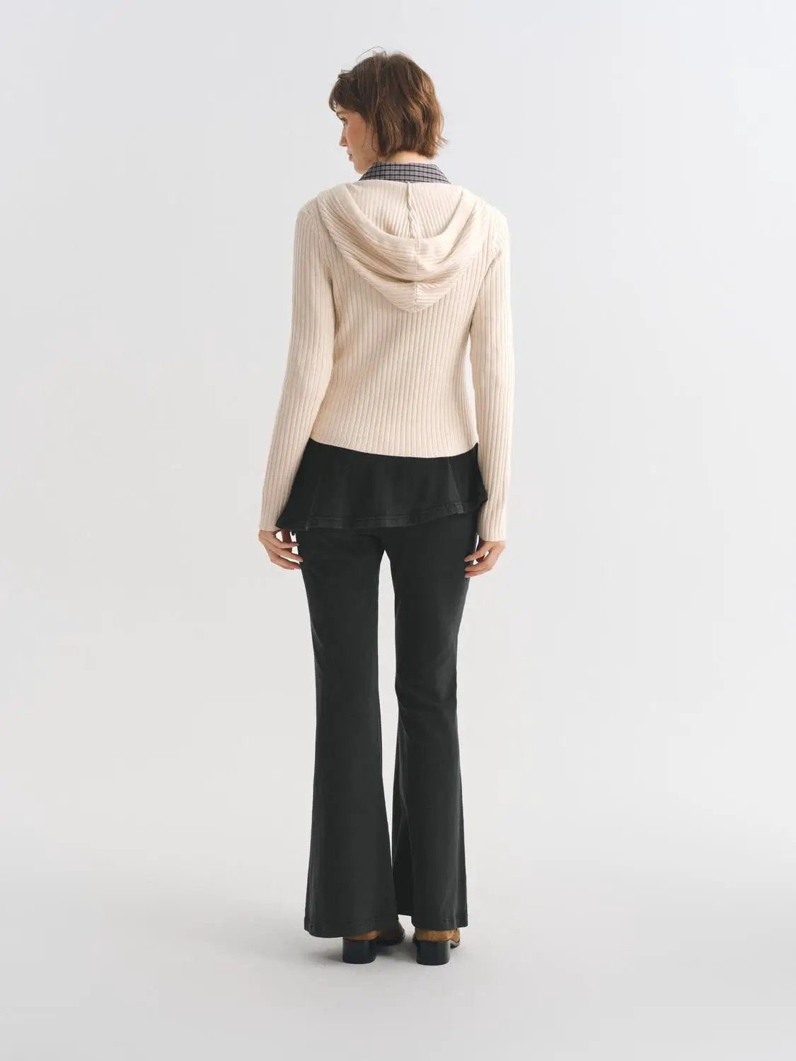 Layered Peplum Mid-rise Flared Leg Cotton Pants