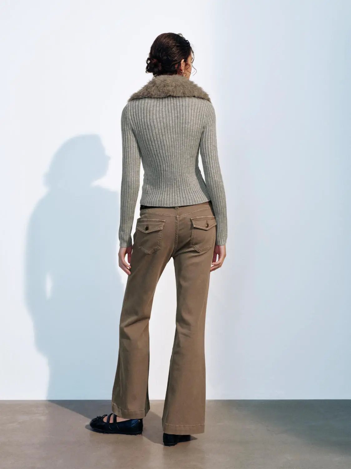Cable Knit Shirt Collar Long Sleeve Zip Front Cropped Cardigan