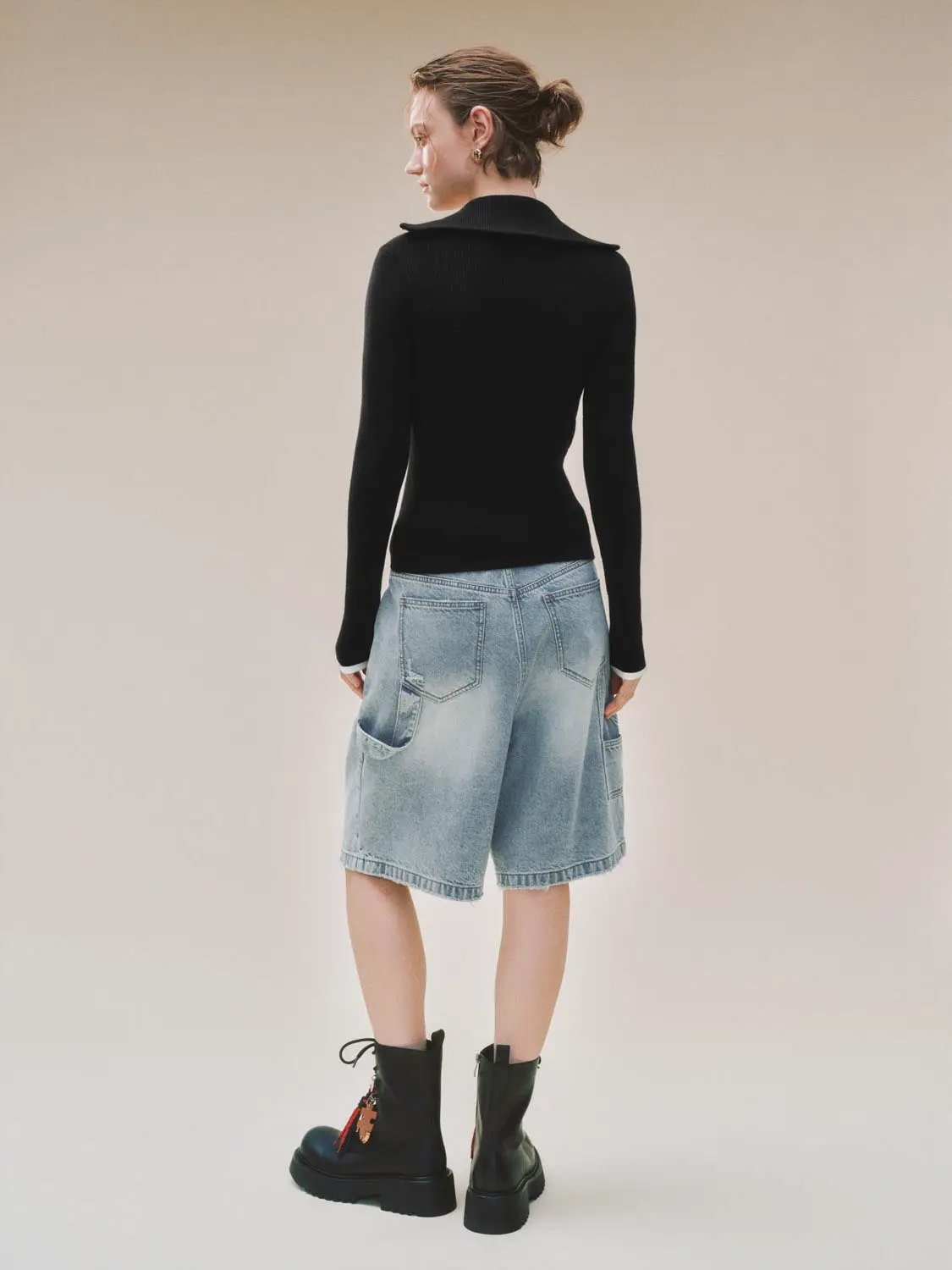 Ribbed Fitted Half Zip Long Sleeve Sweater